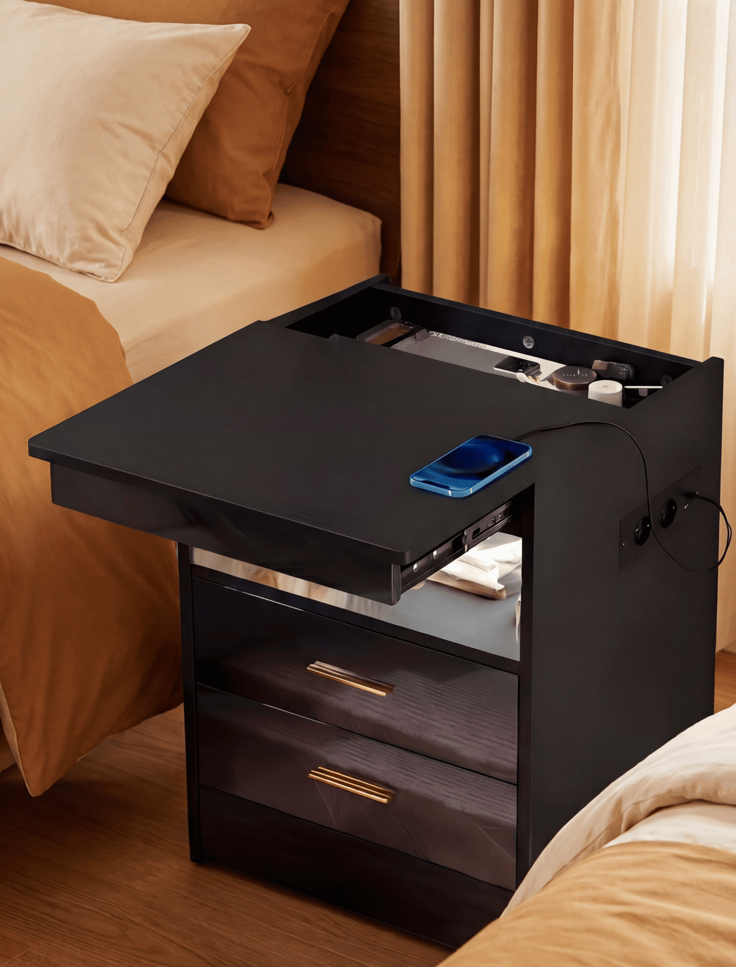 Nuit Forte™ Nightstand with Sliding Secret Compartment — The Hiding Place No One Sees.