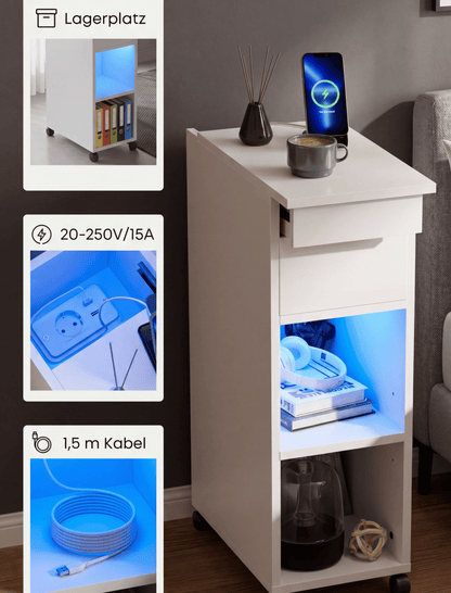 Nuit Forte™ Mesita de noche con compartimento secreto deslizante y ruedas — Móvil. Discreto. Seguro.
