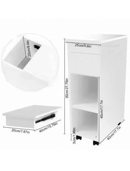 Nuit Forte™ Mesita de noche con compartimento secreto deslizante y ruedas — Móvil. Discreto. Seguro.
