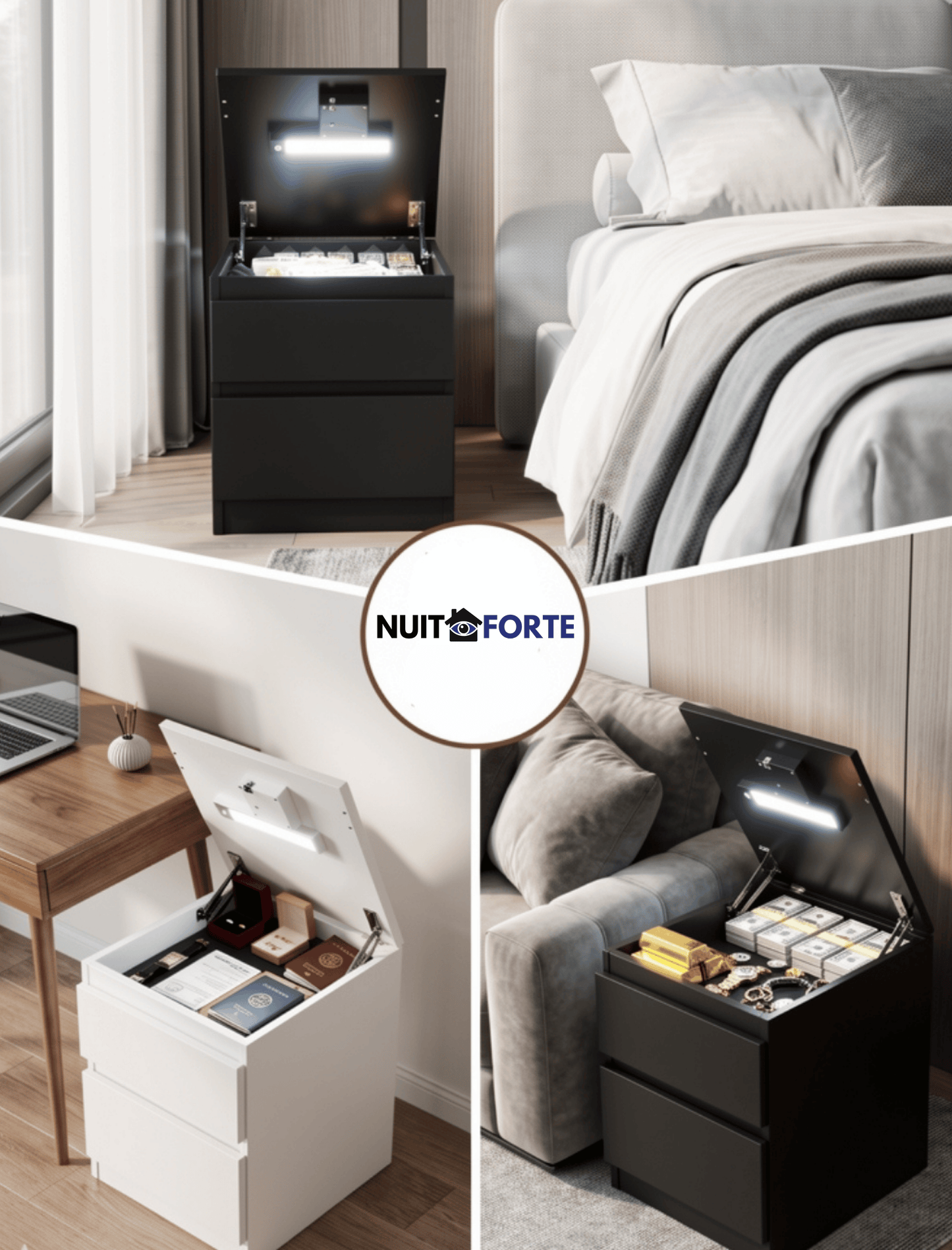Nuit Forte™ Nightstand with Secret Compartment — Invisible. Secure. Always with you.