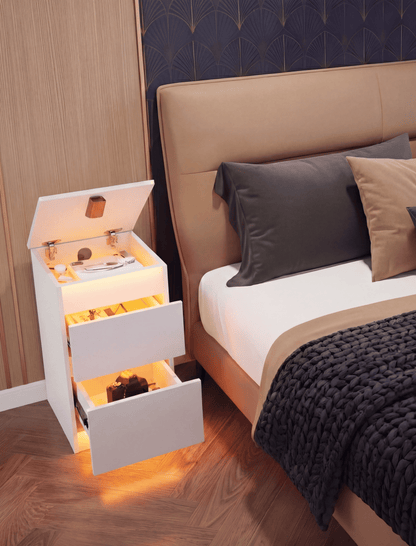 Nuit Forte™ Nachttisch mit Geheimfach und Aufladestation — Sicher. Smart. Aufgeladen.